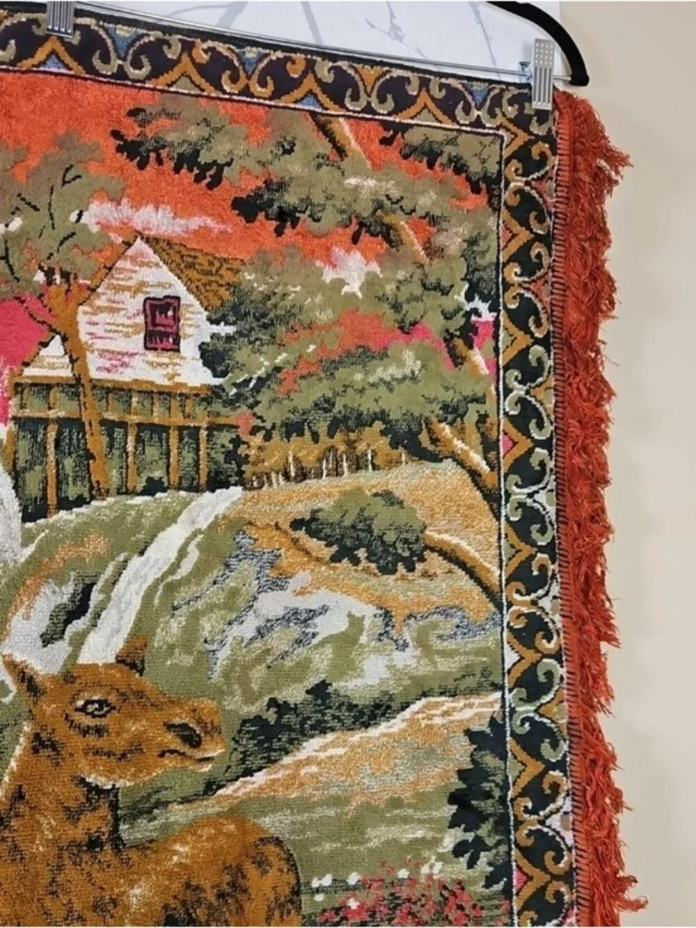 Vintage Deer Drinking Water In Forest Woodland Velvet Rug Wall Hanging 68